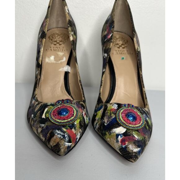Vince Camuto Abstract Multicolor Embellished Pointed Toe Heels Women’s Size 7.5 - Picture 3 of 8
